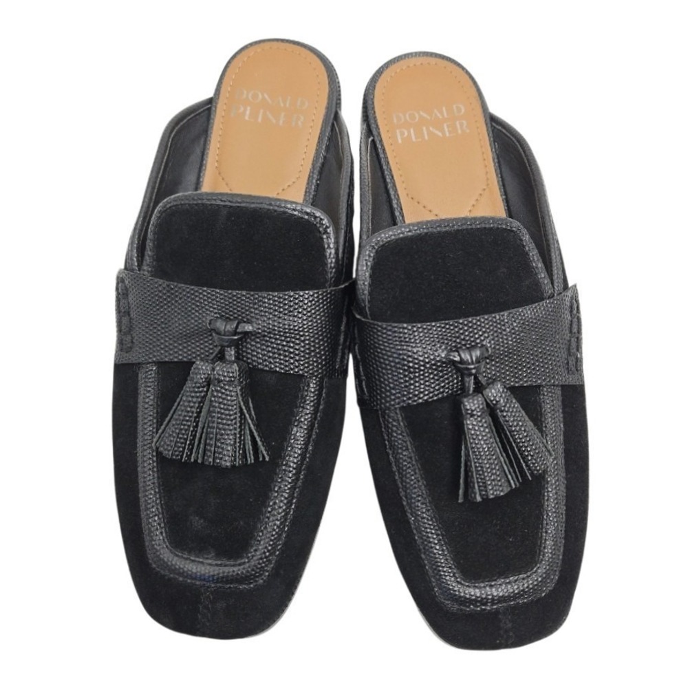 Donald J. Pliner Black Tassel Suede Loafers